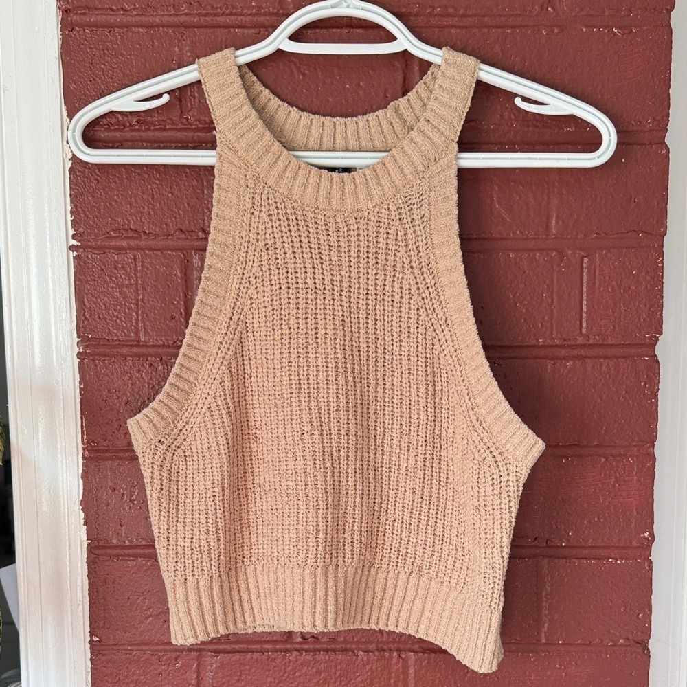 H&M Cropped Knit Racer Back Tan Tank Top Medium
